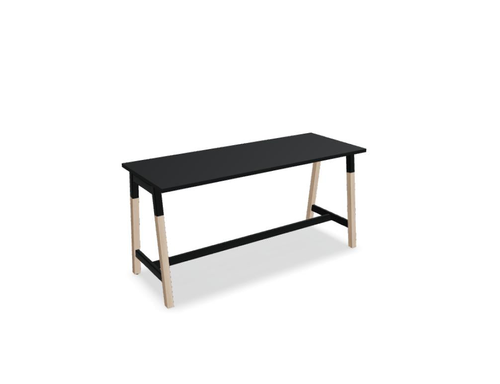 Ogi W PSD88 Hochtisch von Mdd mit runder weißer Platte und Holzgestell, ideal für moderne Büro- und Loungebereiche