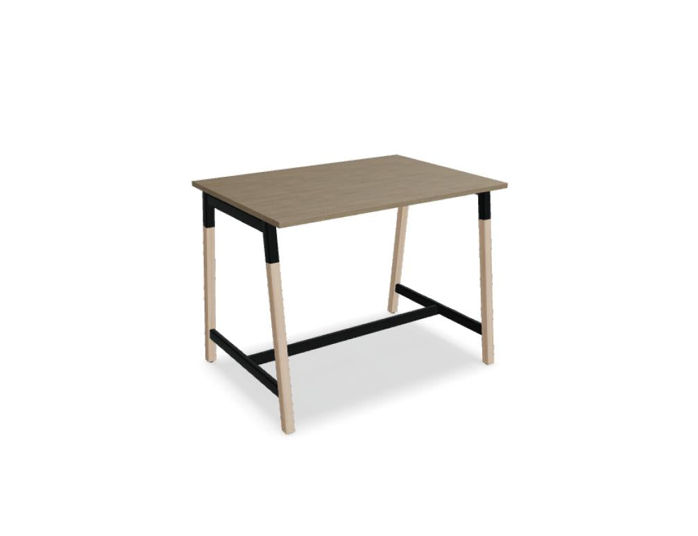 Hochtisch Ogi W PSD724 von Mdd: moderner Stehtisch mit schmaler Tischplatte, robuster Stahlbasis und funktionalem, minimalistischen Design in neutralen Tönen.