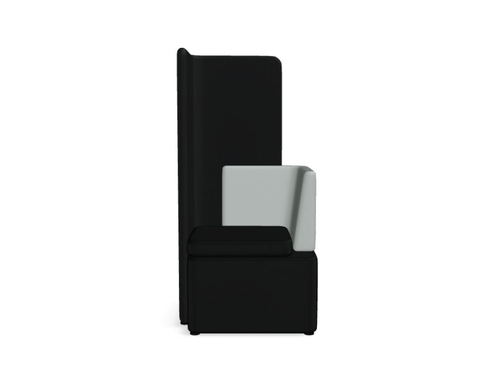 Hohes, modularer Sessel Kaiva KAV2P von MDD in neutralem Stoff, klare Linien, metallices Gestell mit grauen Armlehnen – modernes Retro-Design, vielseitig kombinierbar