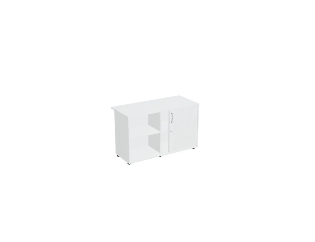 Weisse modulare Empfangstheke Linea von Mdd mit Glasfront, LED-Beleuchtung, Aluminiumsockel und Edelstahl-Eckleiste im Büro.