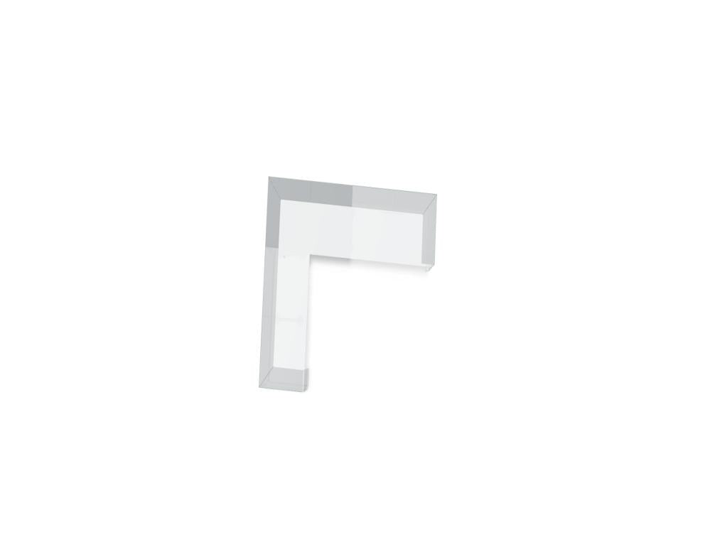 Weisse modulare Empfangstheke Linea von Mdd mit Glasfront, LED-Beleuchtung, Aluminiumsockel und Edelstahl-Eckleiste im Büro.