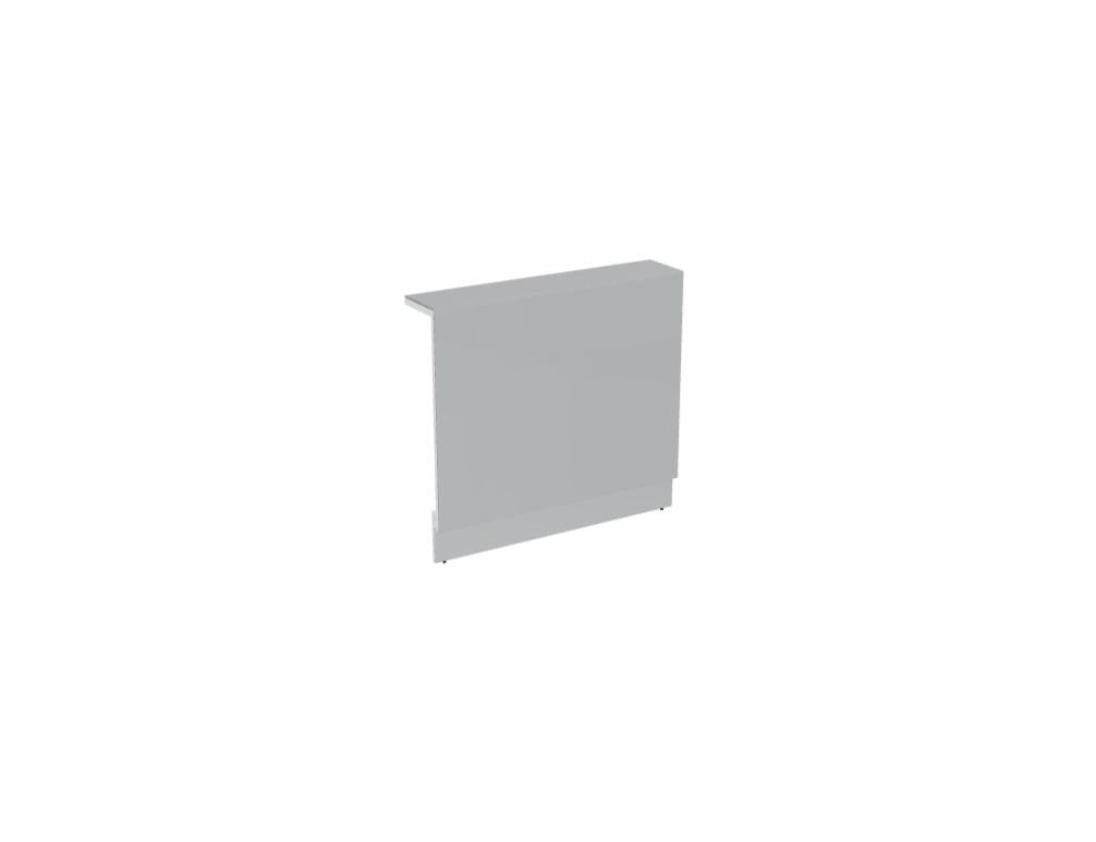 Weisse modulare Empfangstheke Linea von Mdd mit Glasfront, LED-Beleuchtung, Aluminiumsockel und Edelstahl-Eckleiste im Büro.