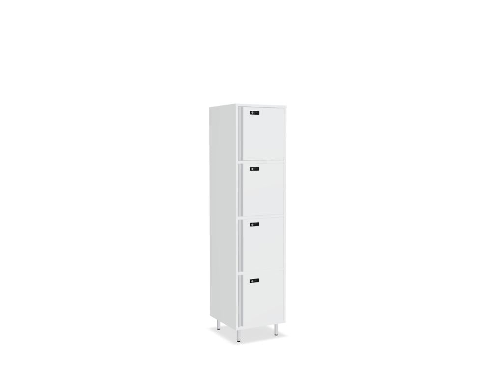 Büroschrank Locker Plus von Mdd aus rot mattem Melamin mit Aluminium-Kantengriff, integrierten Türgriffen und höhenverstellbaren Füssen