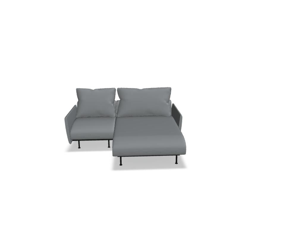 Modulares Sofa Lotus von Mdd in Dunkelgrau mit gepolsterter Rückenlehne, breiten Armlehnen und schwarzen Metallfüssen, frontale Sitzansicht.