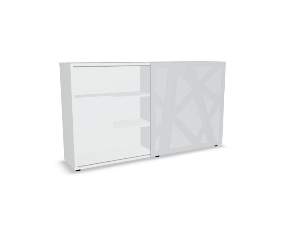 Chefzimmerschrank Standard von Mdd in Weiss Pastell mit Front in Eiche Natur, Schubladen und offenen Regalfächern aus Melaminplatte.