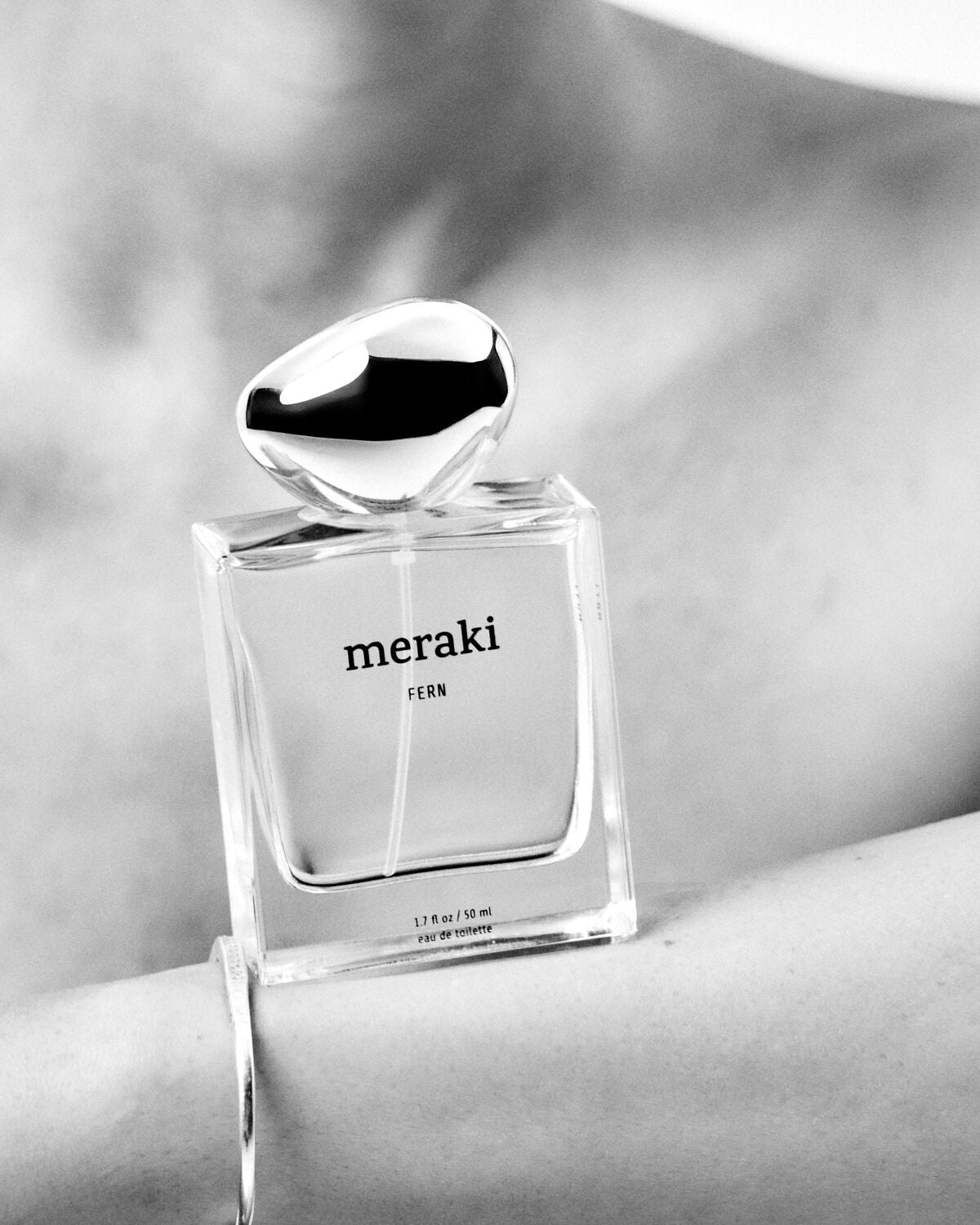 Elegantes Eau de Toilette "Fern" von Meraki in 50 ml, ideal für eine erfrischende Duftnote und Körperpflege. Stilvolle Präsentation.