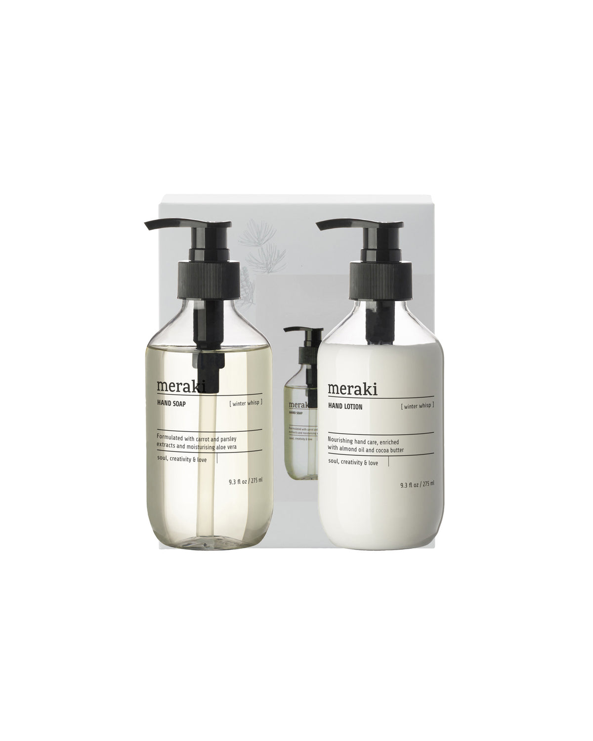 Weisse Geschenkbox Meraki Winter Whisp mit Handseife und Handlotion