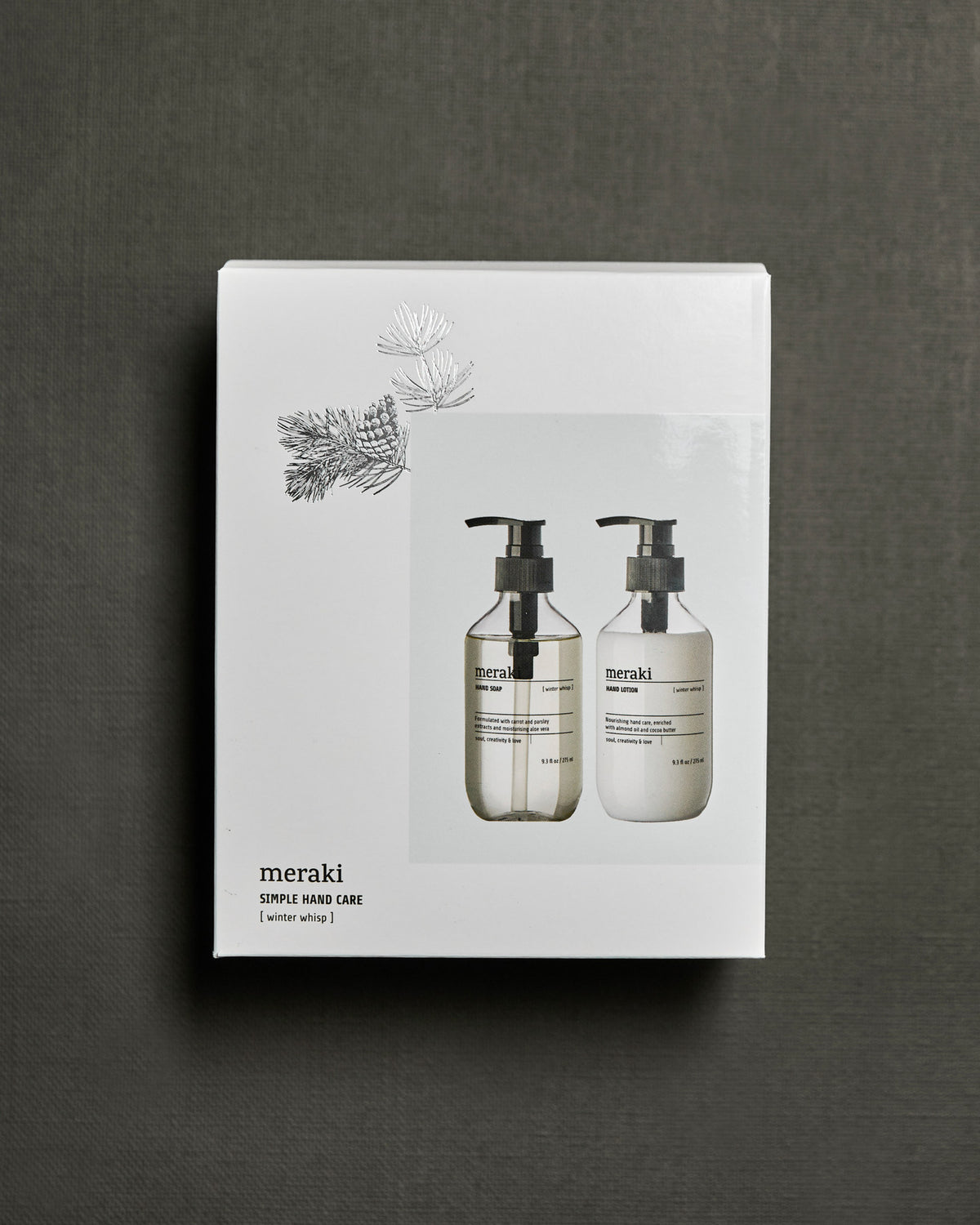 Weisse Geschenkbox Meraki Winter Whisp mit Handseife und Handlotion