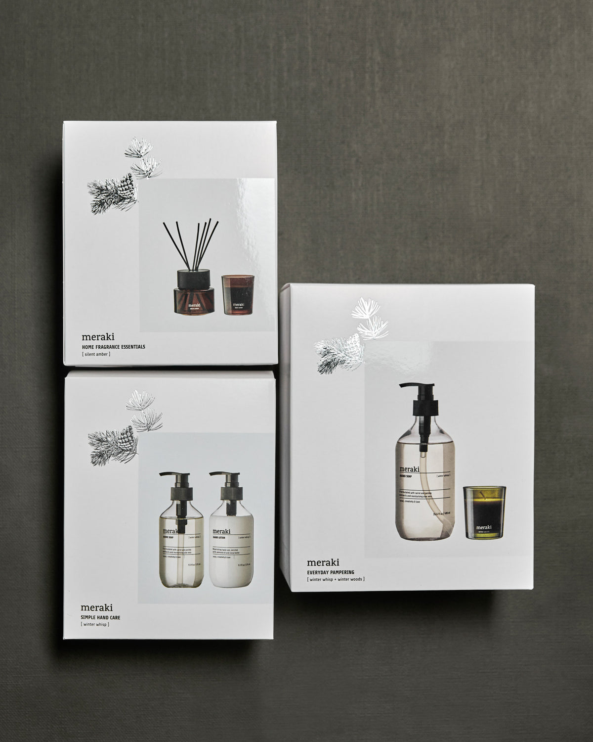 Weisse Geschenkbox Meraki Winter Whisp mit Handseife und Handlotion