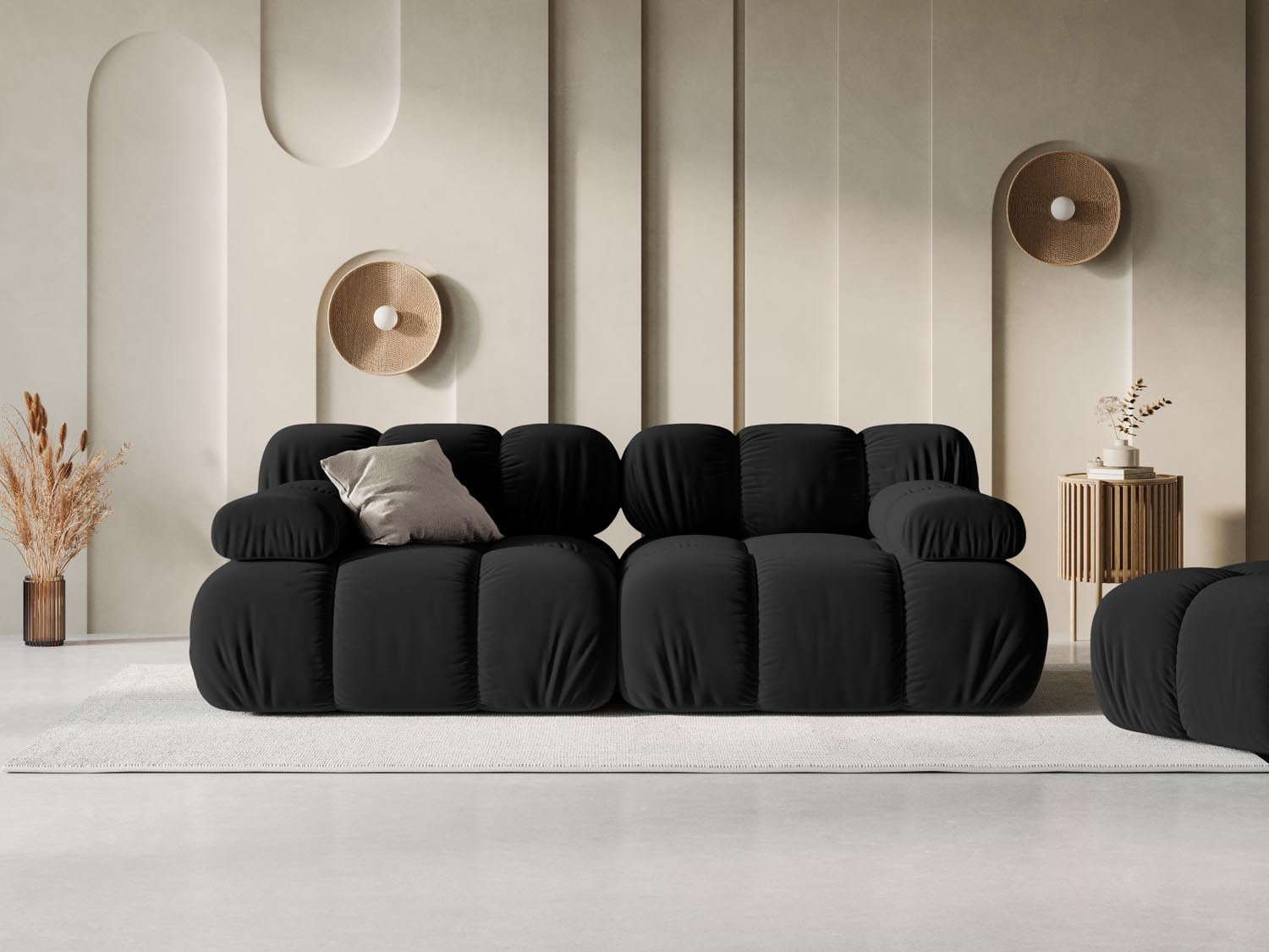 Elegantes Bellis Velour Sofa in Schwarz-Bluvel, 2-Sitzer, 94 cm, ideal für stilvolle Wohnräume und modernes Design.