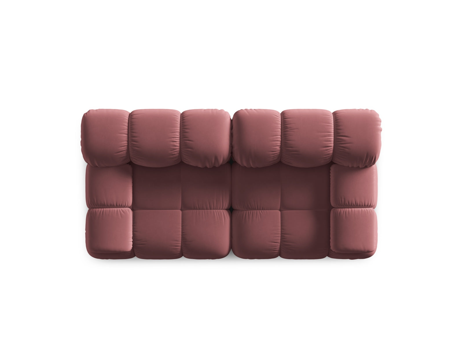 Elegantes 2-Sitzer Sofa Bellis aus weichem Velour, ideal für stilvolle Wohnräume und kreative Einrichtungsideen in sanften Farbtönen.
