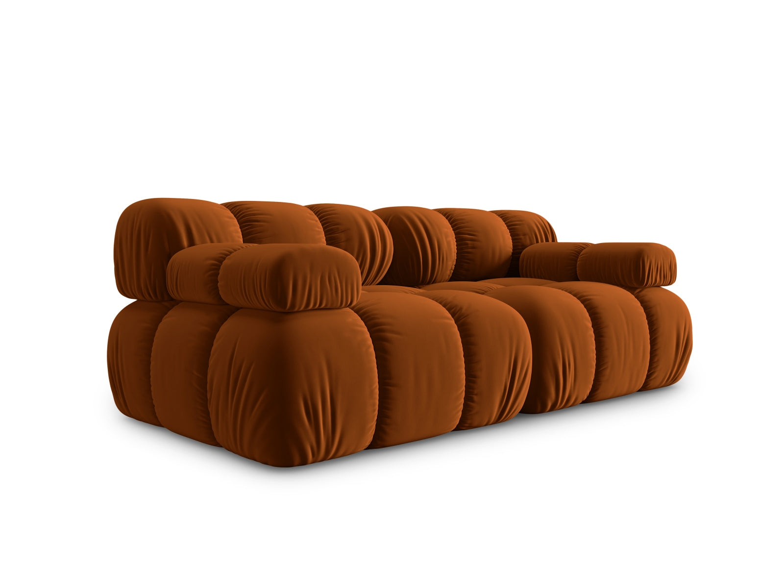 Modulares 2-Sitzer Sofa Bellis in warmem Terracotta-Velours, perfekt für moderne Wohnkonzepte und gemütliche Atmosphäre.
