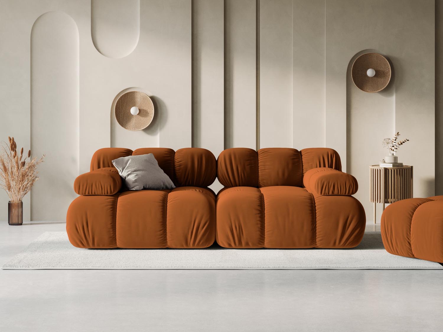Elegantes Bellis Velour Sofa in Terracotta, 2-Sitzer, modulare Gestaltung, ideal für stilvolle Wohnräume, präsentiert von KAQTU Design AG.