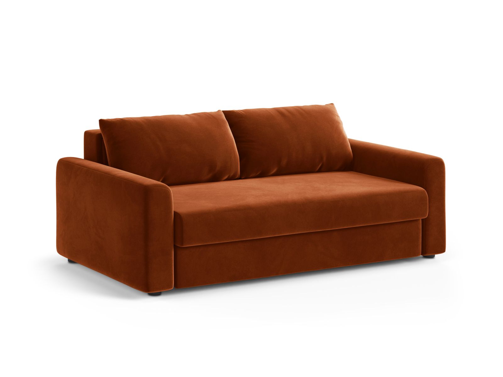 Elegantes 3-Sitzer Sofa David in Terracotta mit praktischer Schlaffunktion, ideal für stilvolle Wohnräume und Gästeübernachtungen.