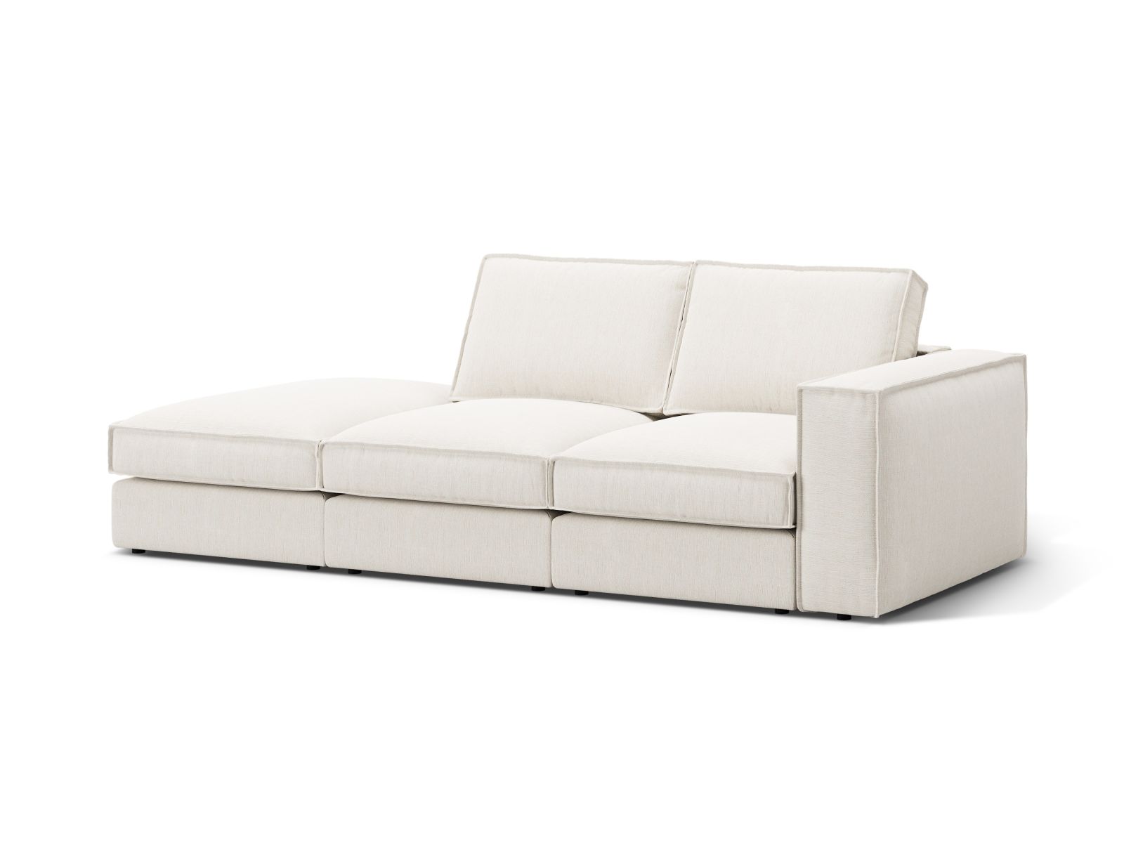 Elegantes 3-Sitzer Sofa Open End links Pola in stilvollem Weiß, ideal für moderne Wohnräume, erhältlich bei KAQTU Design AG.