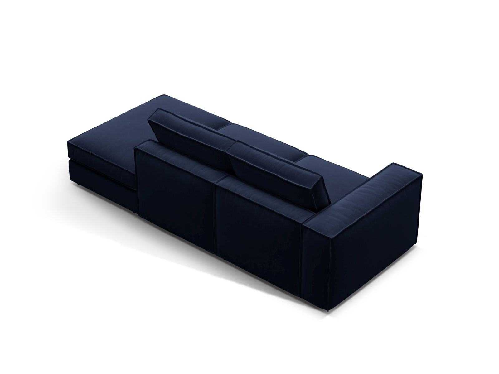 Elegantes 3-Sitzer Sofa Pola in Royalblau mit offenem Ende rechts, ideal für modernes Wohnen und stilvolle Entspannung.