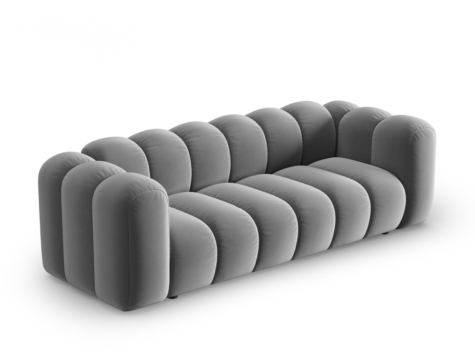 Elegantes 3-Sitzer Velour Sofa in Grau von Micadoni, ideal für stilvolle Wohnräume und gemütliche Abende.