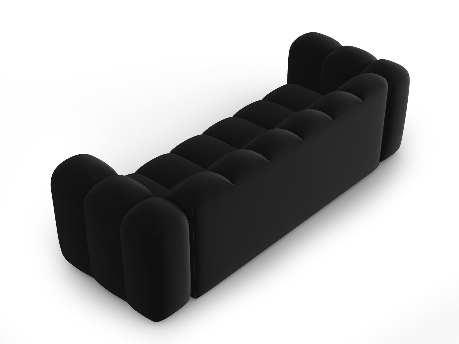 Luxuriöses 3-Sitzer Sofa aus Velours in edlem Schwarz, perfekt für stilvolle Wohnzimmer und entspannte Stunden mit Freunden.