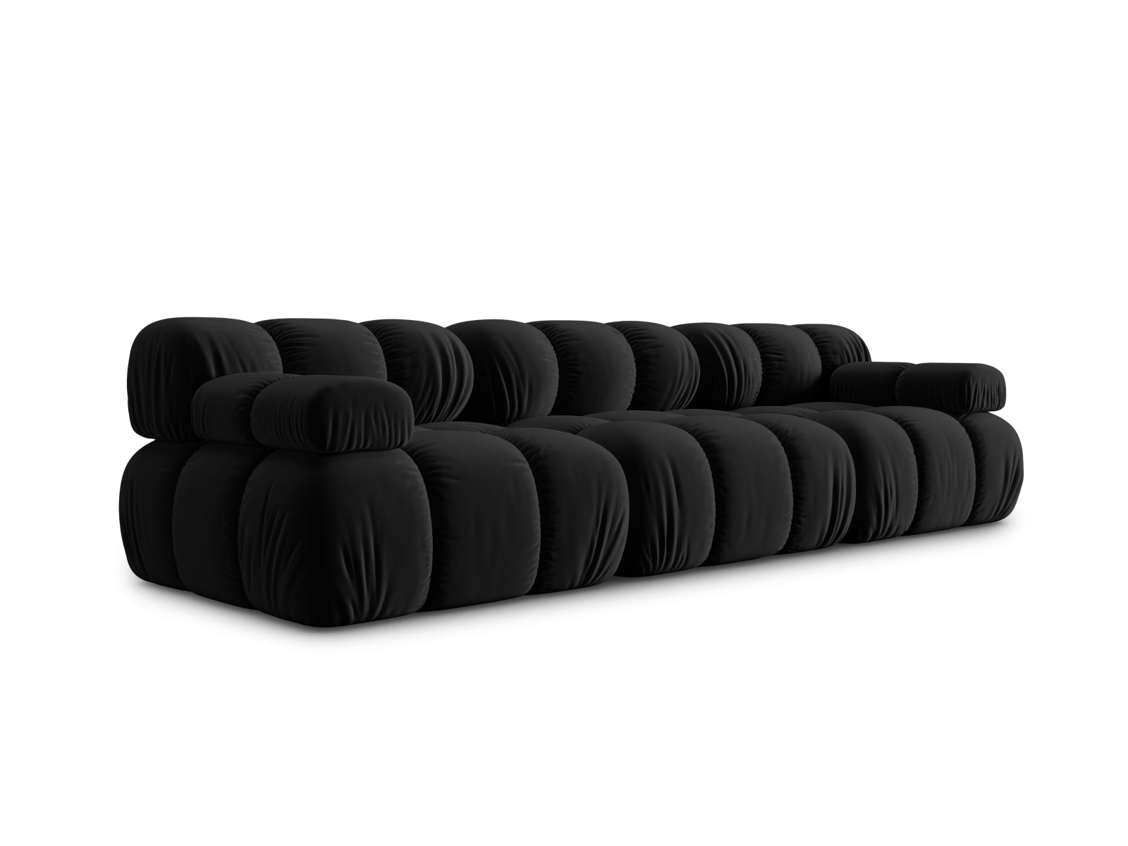 Modulares Bellis Velour 3-Sitzer Sofa in edlem Schwarz-Bluvel, perfekt für kreative Raumgestaltungen und komfortable Entspannung.