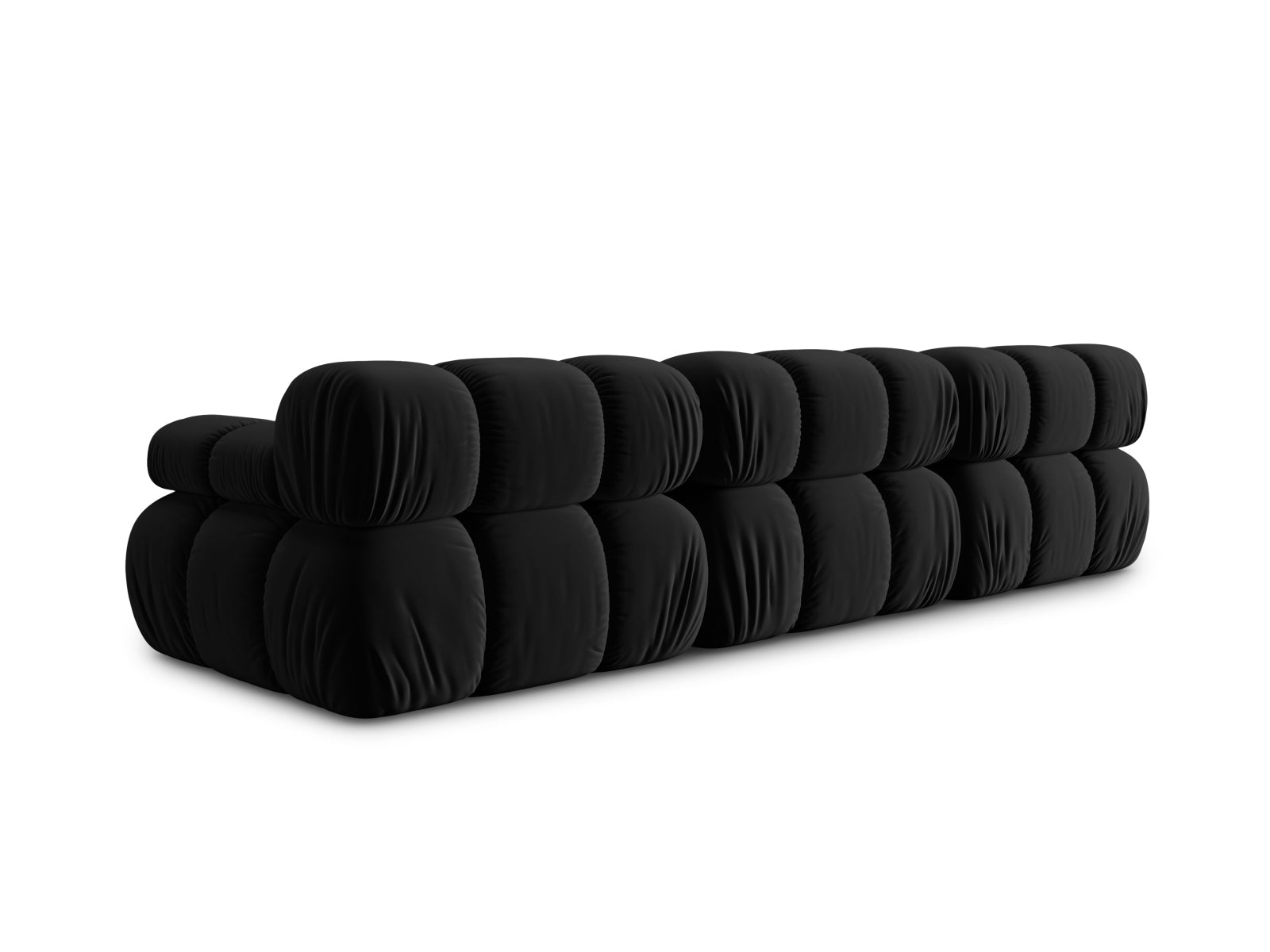 Modulares Bellis Velour 3-Sitzer Sofa in edlem Schwarz-Bluvel, perfekt für stilvolle Einrichtung und entspannte Momente im Wohnzimmer.