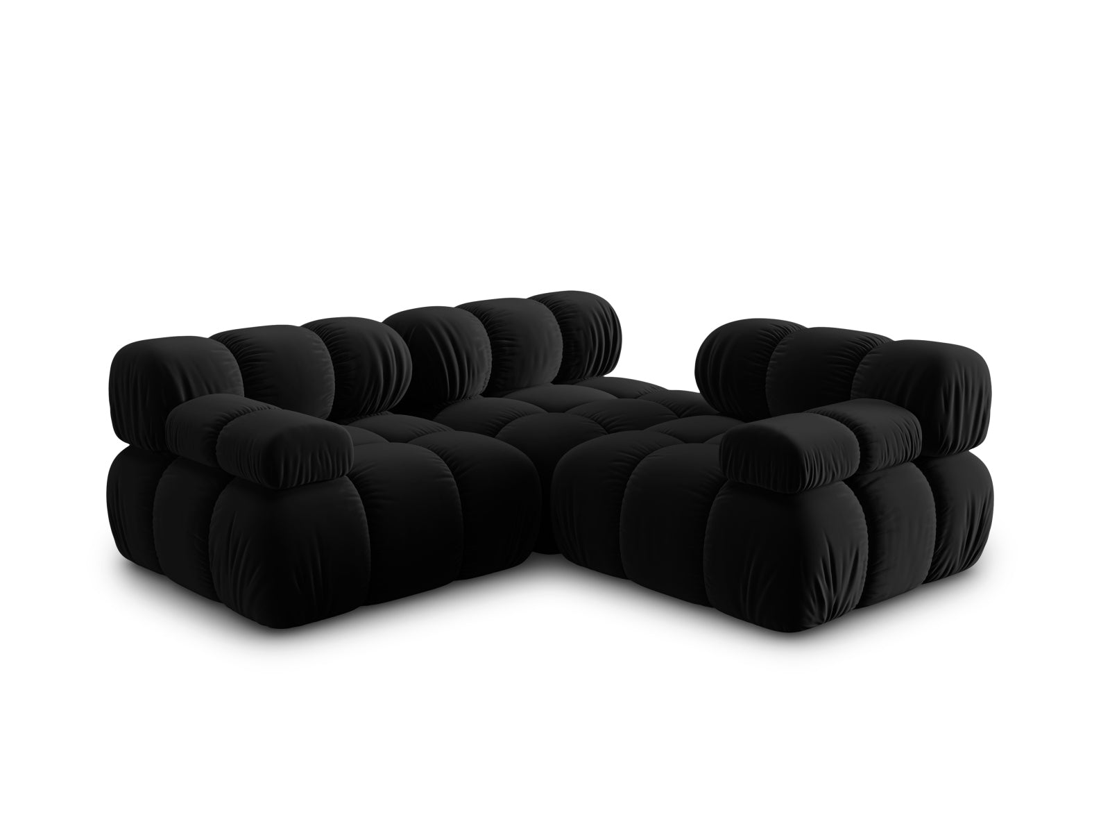 Elegantes Bellis Velour 3-Sitzer Sofa in Schwarz-Bluvel, ideal für modernes Wohnen und gemütliche Abende mit Freunden und Familie.