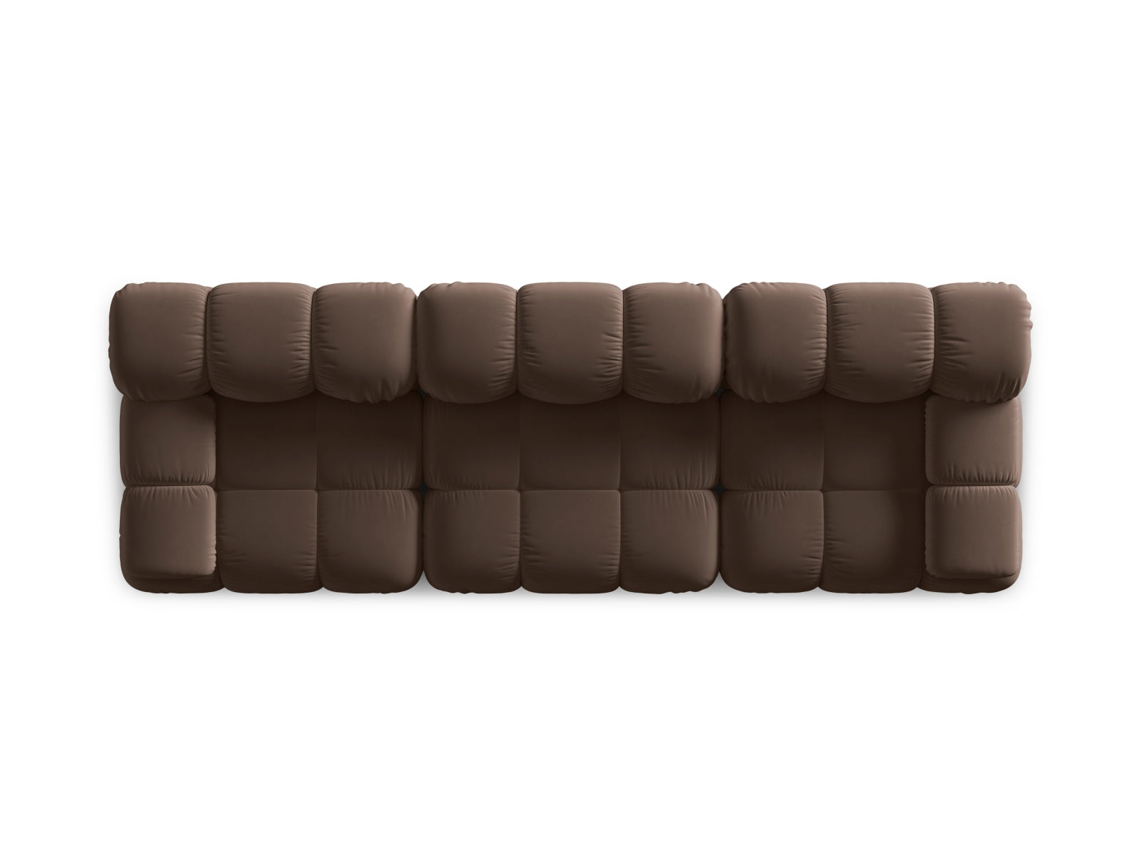 Elegantes 3-Sitzer Sofa Bellis aus Velours in Dunkelbraun, modulare Bauweise für individuelle Wohnraumgestaltung und hohen Komfort.