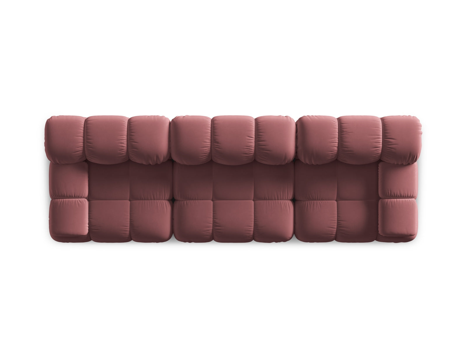 Elegantes 3-Sitzer Sofa Bellis aus weichem Velours, ideal für stilvolle Wohnräume und kreative Einrichtungsideen in sanften Farbtönen.