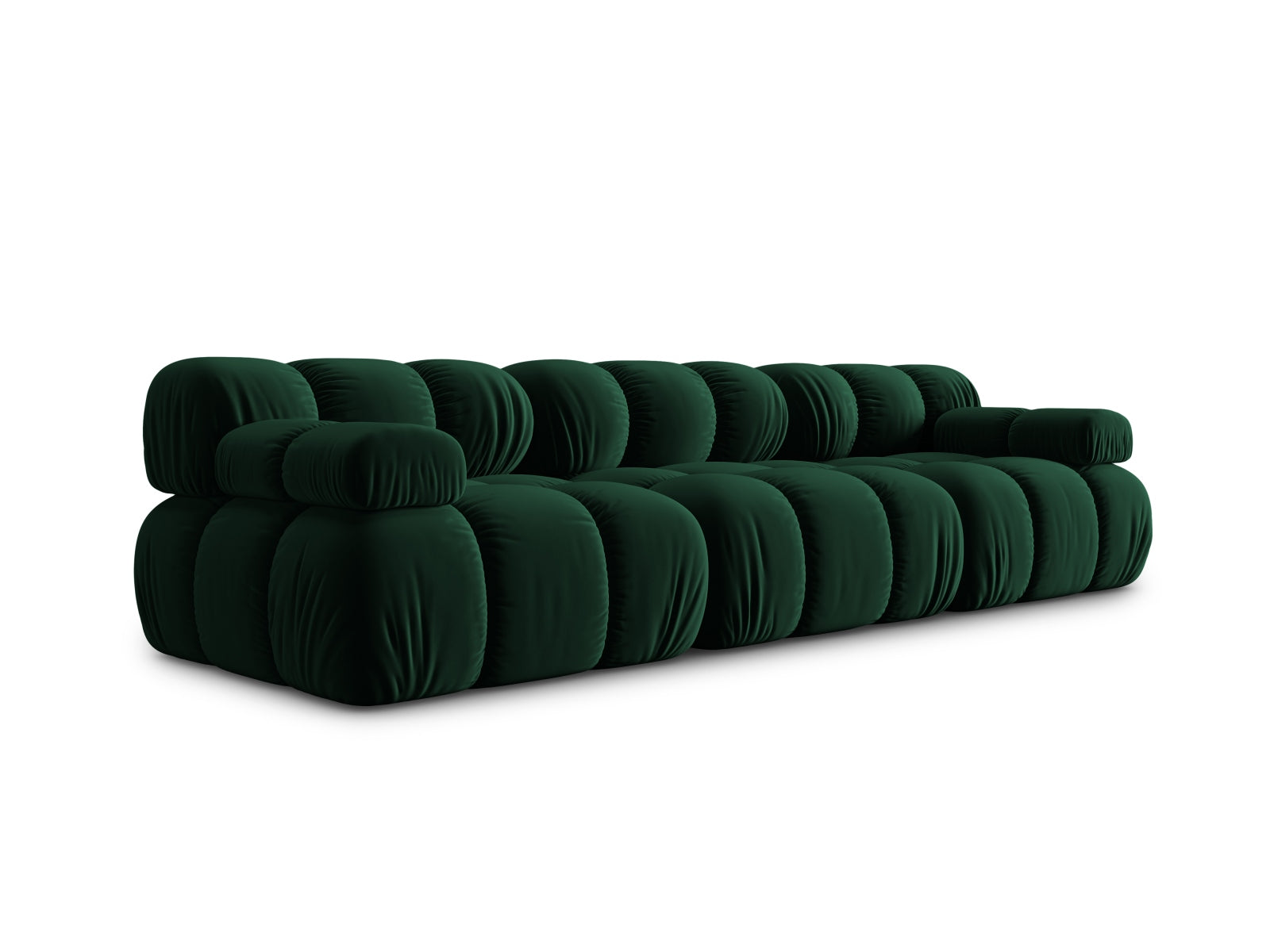 Modulares 3-Sitzer Sofa Bellis in edlem Flaschengrün, aus Velours, ideal für moderne Wohnkonzepte und vielseitige Raumgestaltung.
