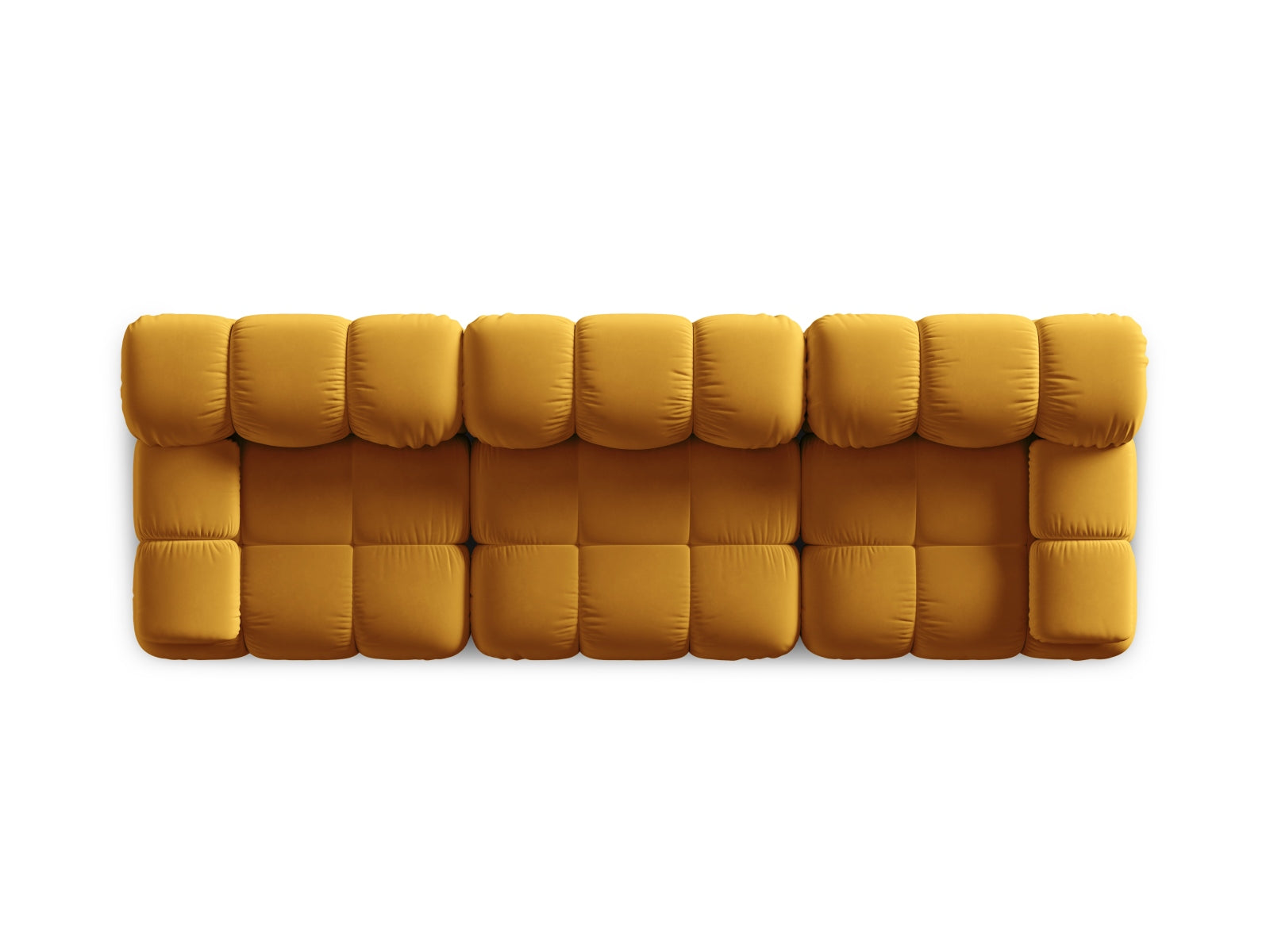 Elegantes 3-Sitzer Sofa Bellis aus Velours in Gelb-Blau, modulare Bauweise für individuelle Wohnraumgestaltung und hohen Komfort.