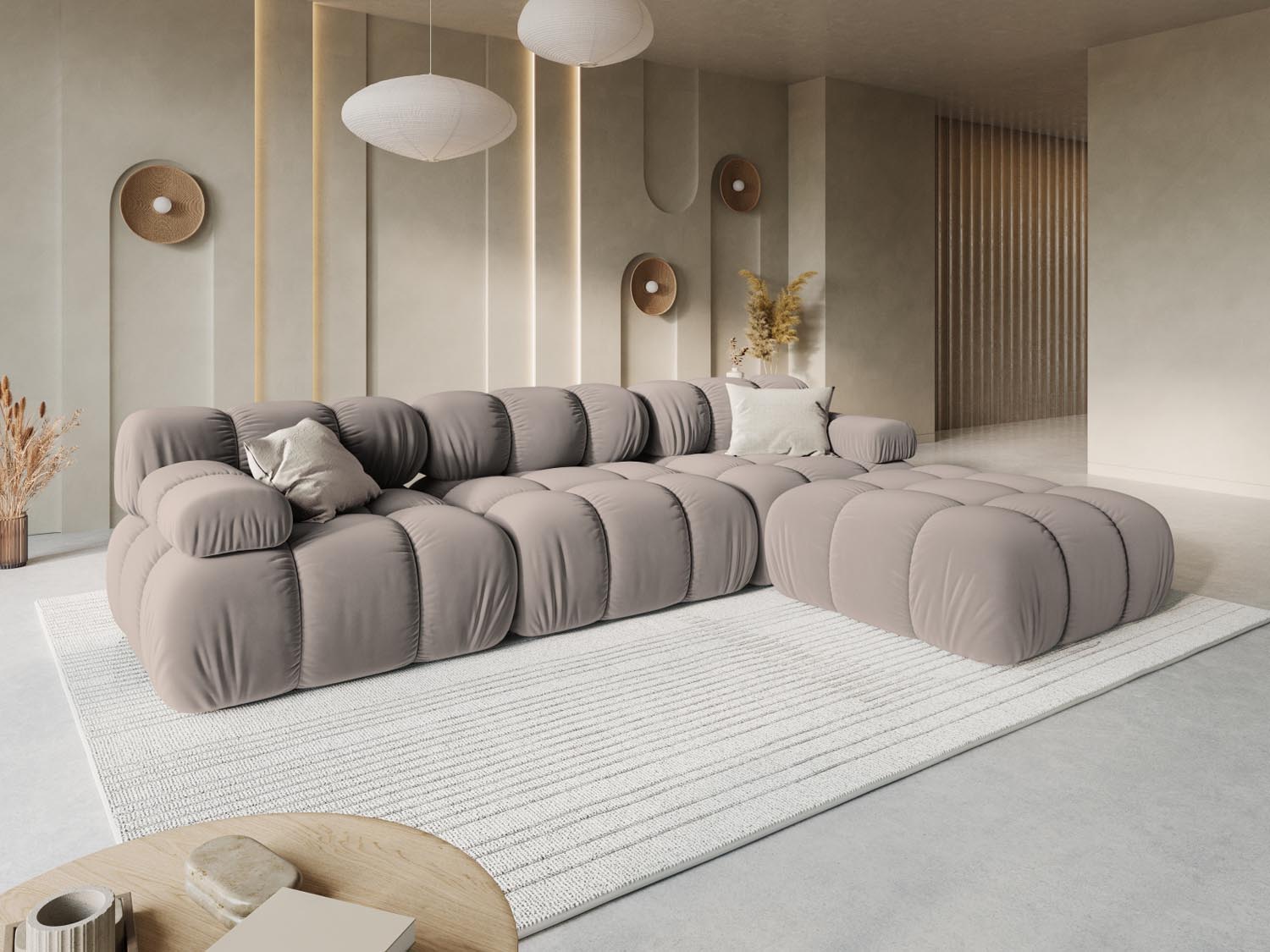 Entdecken Sie das elegante Bellis Velour Sofa 3 Sitzer von Micadoni. Modular, komfortabel und pflegeleicht – ideal für Ihr modernes Zuhause!