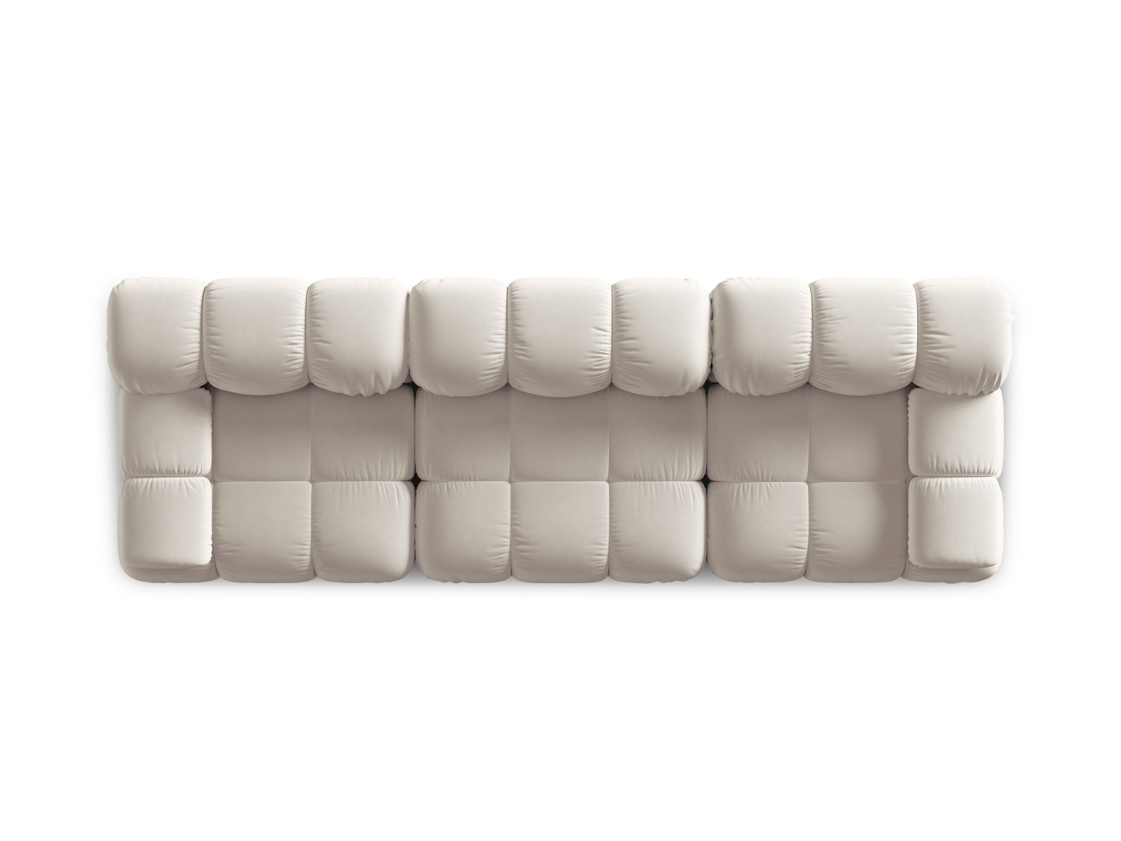 Elegantes 3-Sitzer Sofa Bellis aus Velours in stilvollem Dunkelbeige, ideal für moderne Wohnräume und flexible Gestaltung.