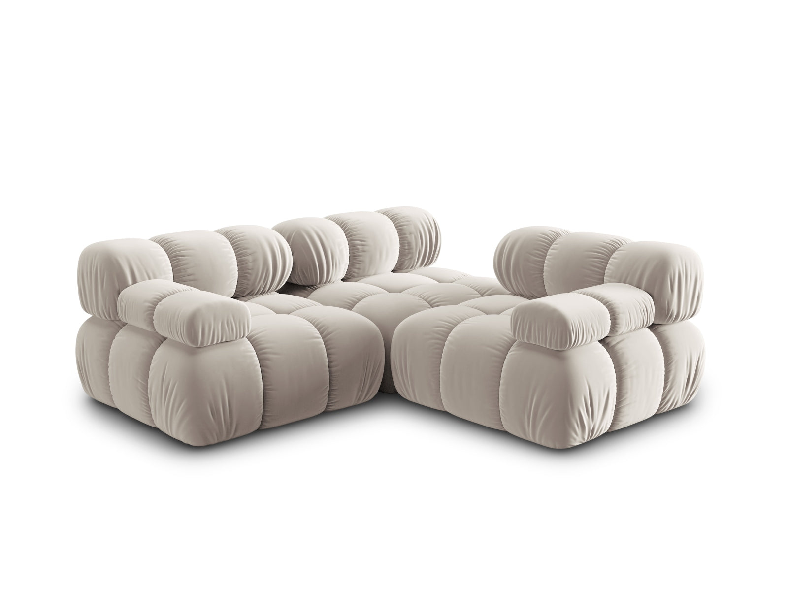 Elegantes 3-Sitzer Sofa Bellis aus weichem Velours in Dunkelbeige, ideal für individuelle Raumgestaltungen und einladende Wohnräume.