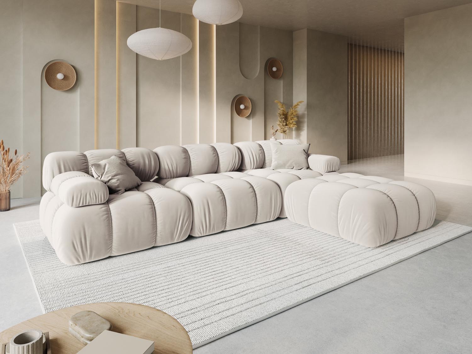 Entdecken Sie das stilvolle Bellis Velour Sofa 3 Sitzer von Micadoni – modular, bequem und perfekt für Ihr modernes Zuhause.