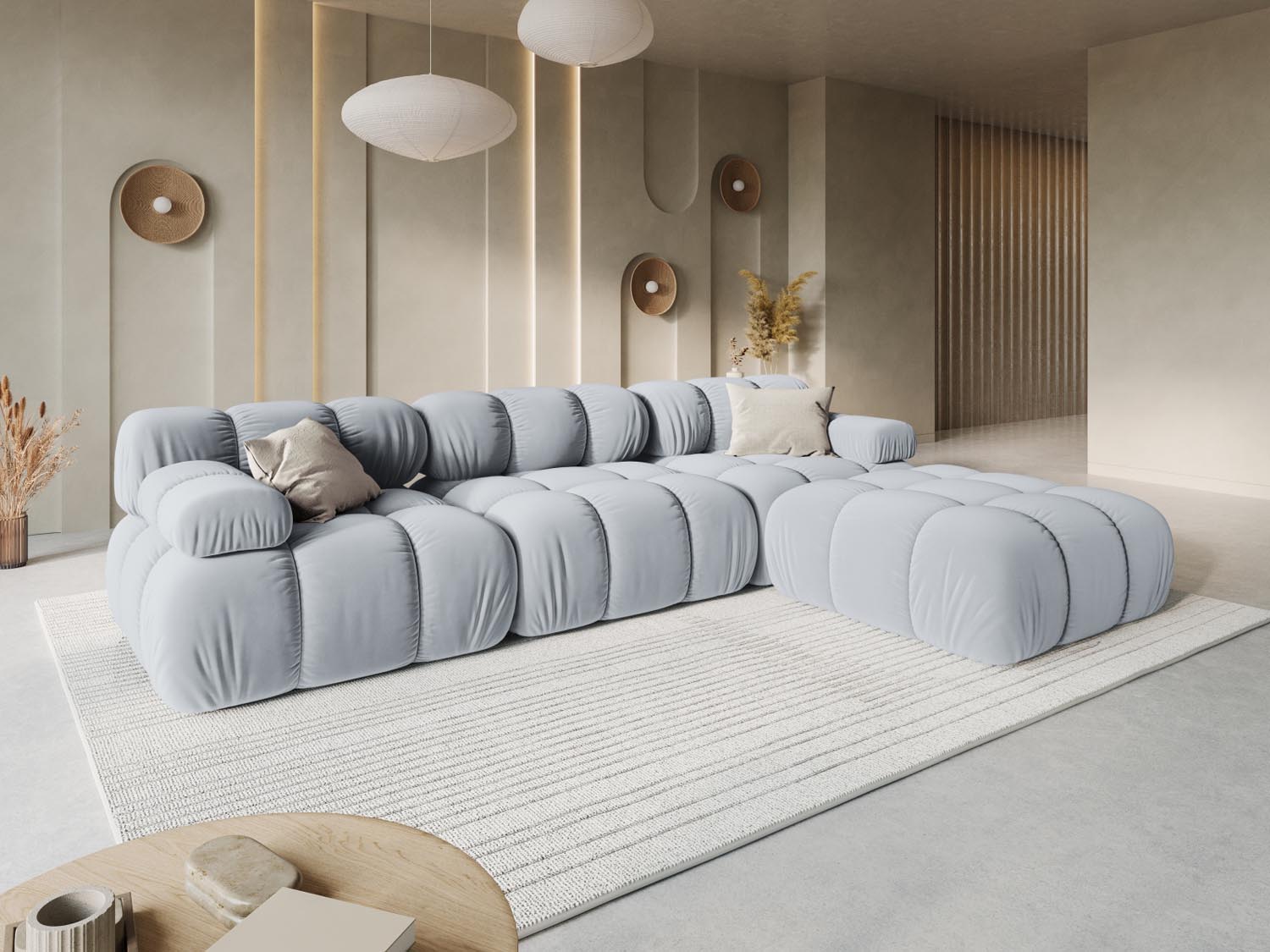 Entdecken Sie das stilvolle Bellis Velour Sofa von Micadoni – ein 3-Sitzer mit modularer Flexibilität, ideal für Ihr modernes Zuhause.