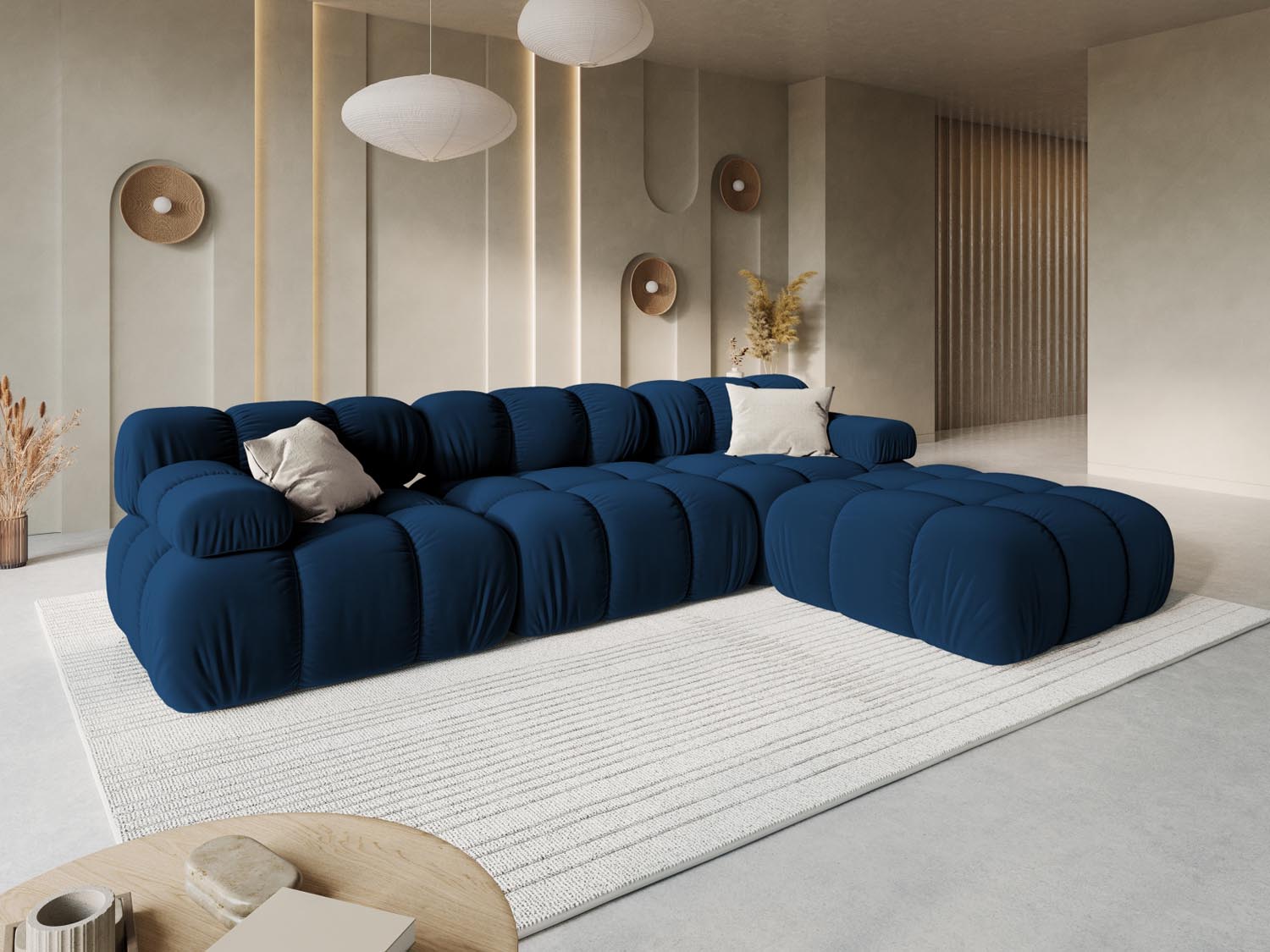 Elegantes Bellis Velour Sofa in Royal Blue, 3-Sitzer mit modernem Design, ideal für stilvolle Wohnräume.
