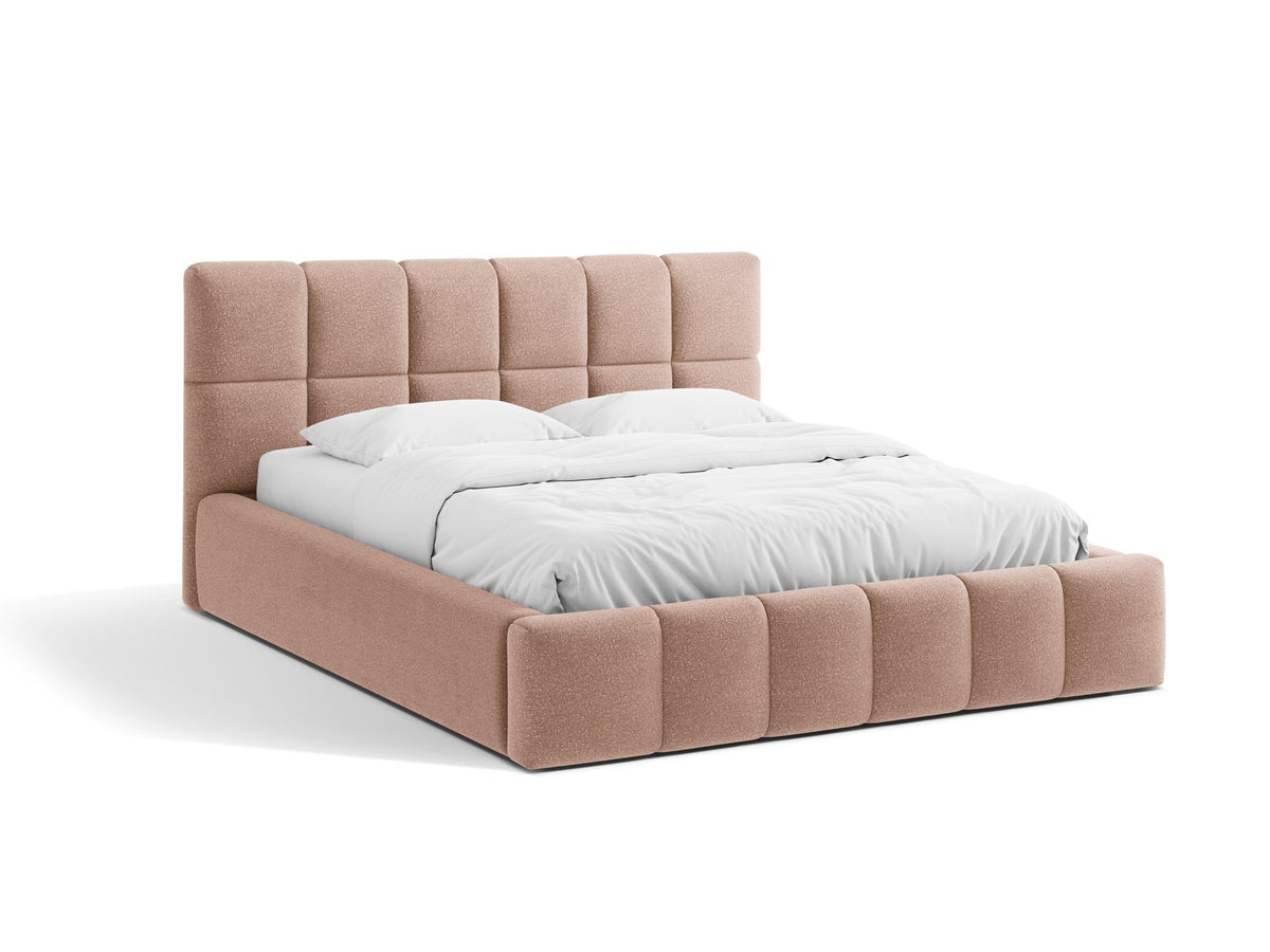 Bellis Ablagebett mit Kopfteil von Micadoni in Gelb, Bezug aus Bluvel-Stoff, schwarze Kunststoffbeine, gepolstertes Kopfteil mit Ziernähten.
