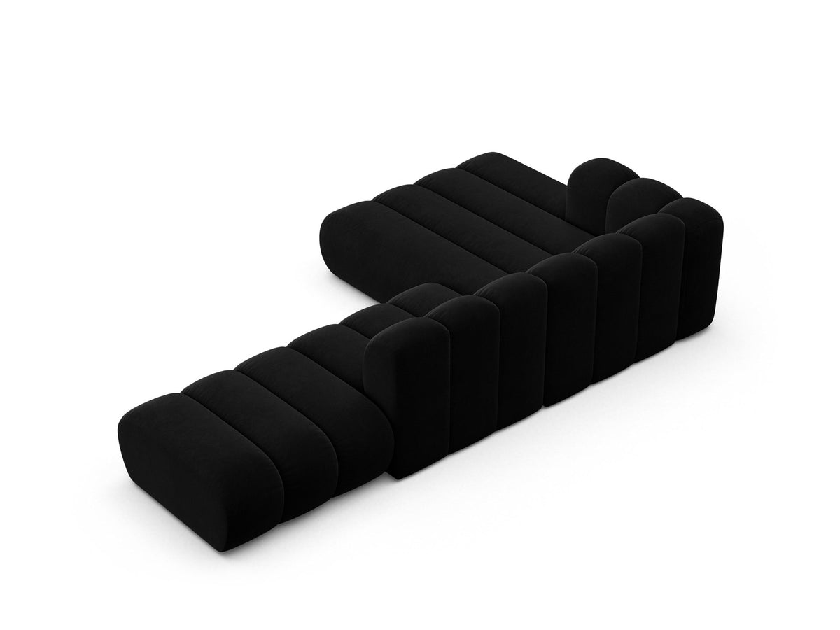 Lupine Velour modulares Ecksofa open links 5 Sitzer in Black-Salvador präsentiert im Onlineshop von KAQTU Design AG. L-Sofa links ist von Micadoni