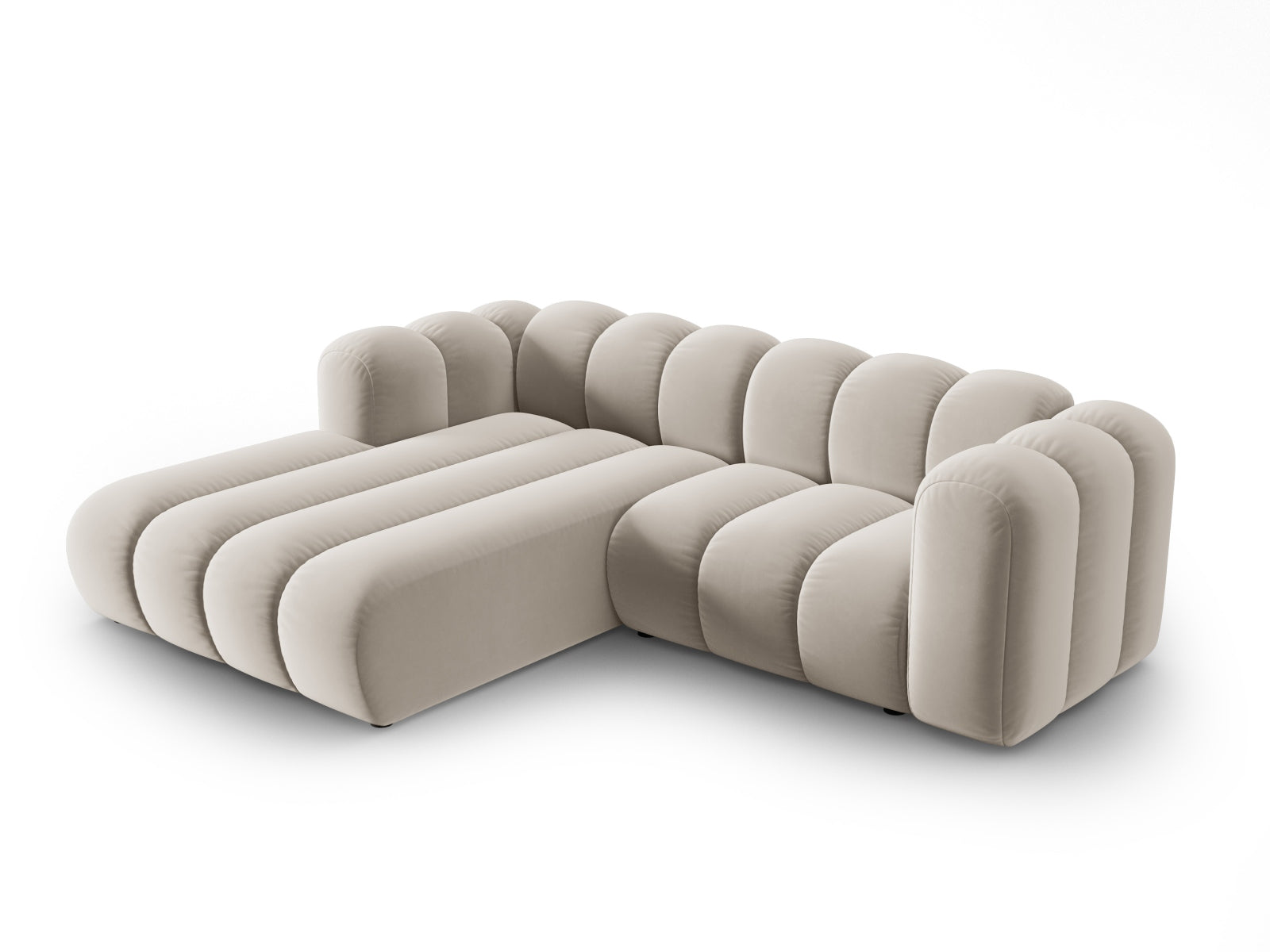 Beige Velour Ecksofa von Micadoni, linksseitig, 3-Sitzer, modern und stilvoll, ideal für gemütliche Wohnräume.