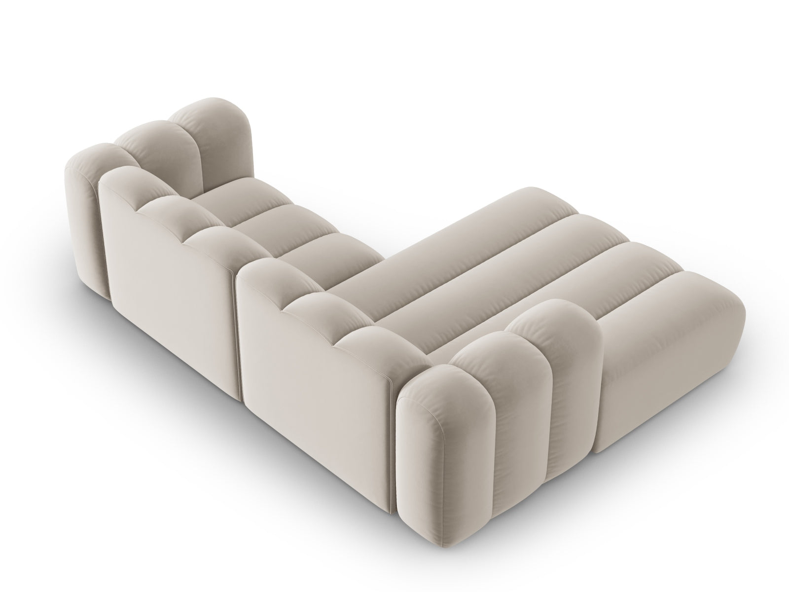 Beiges Velours Ecksofa von Micadoni, linksseitig, 3-Sitzer, modulares Design für gemütliche und moderne Wohnräume.