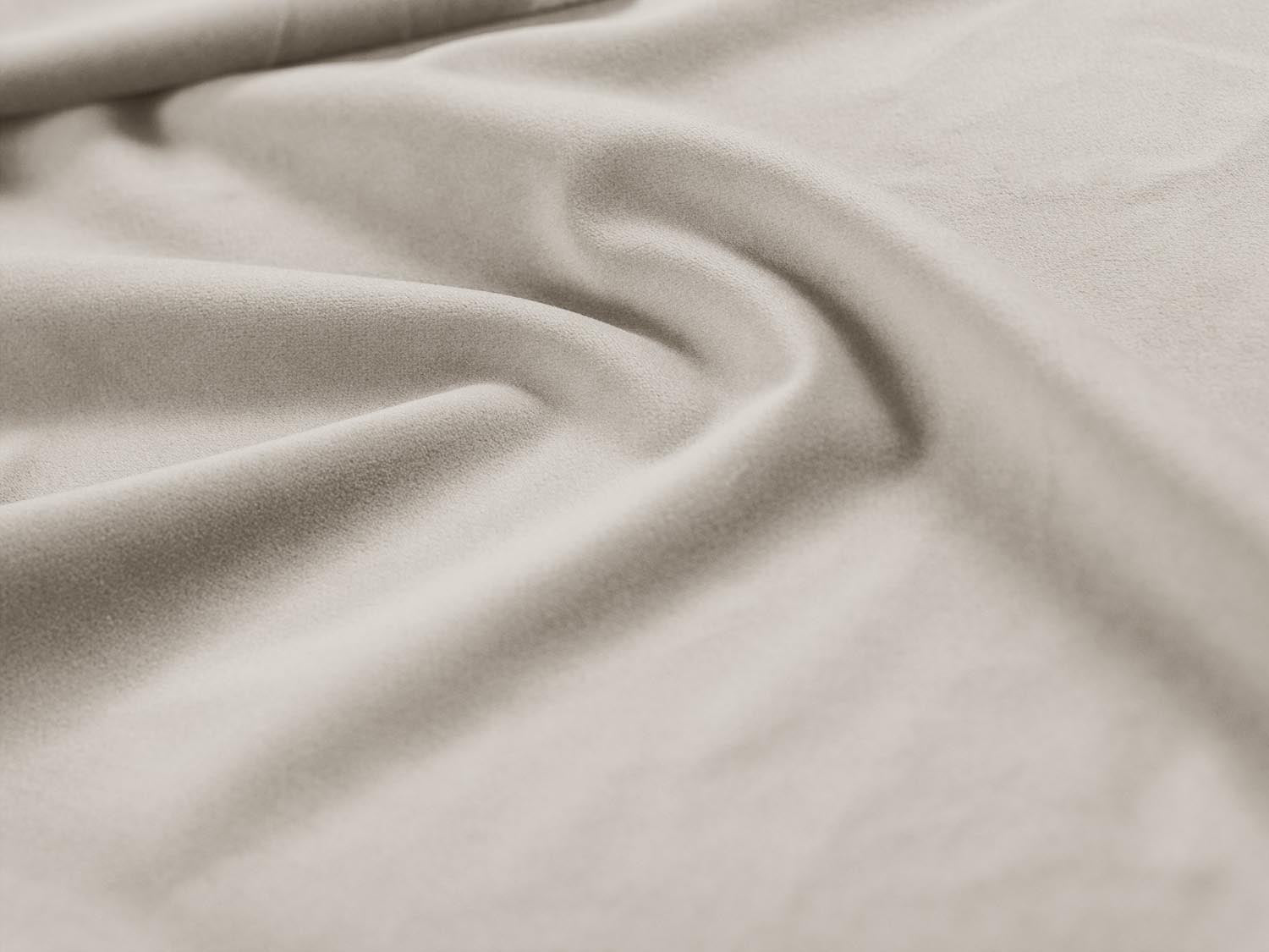 Elegantes, modulares Ecksofa in beigem Velours von Micadoni, linksseitig, ideal für stilvolle und einladende Wohnbereiche.