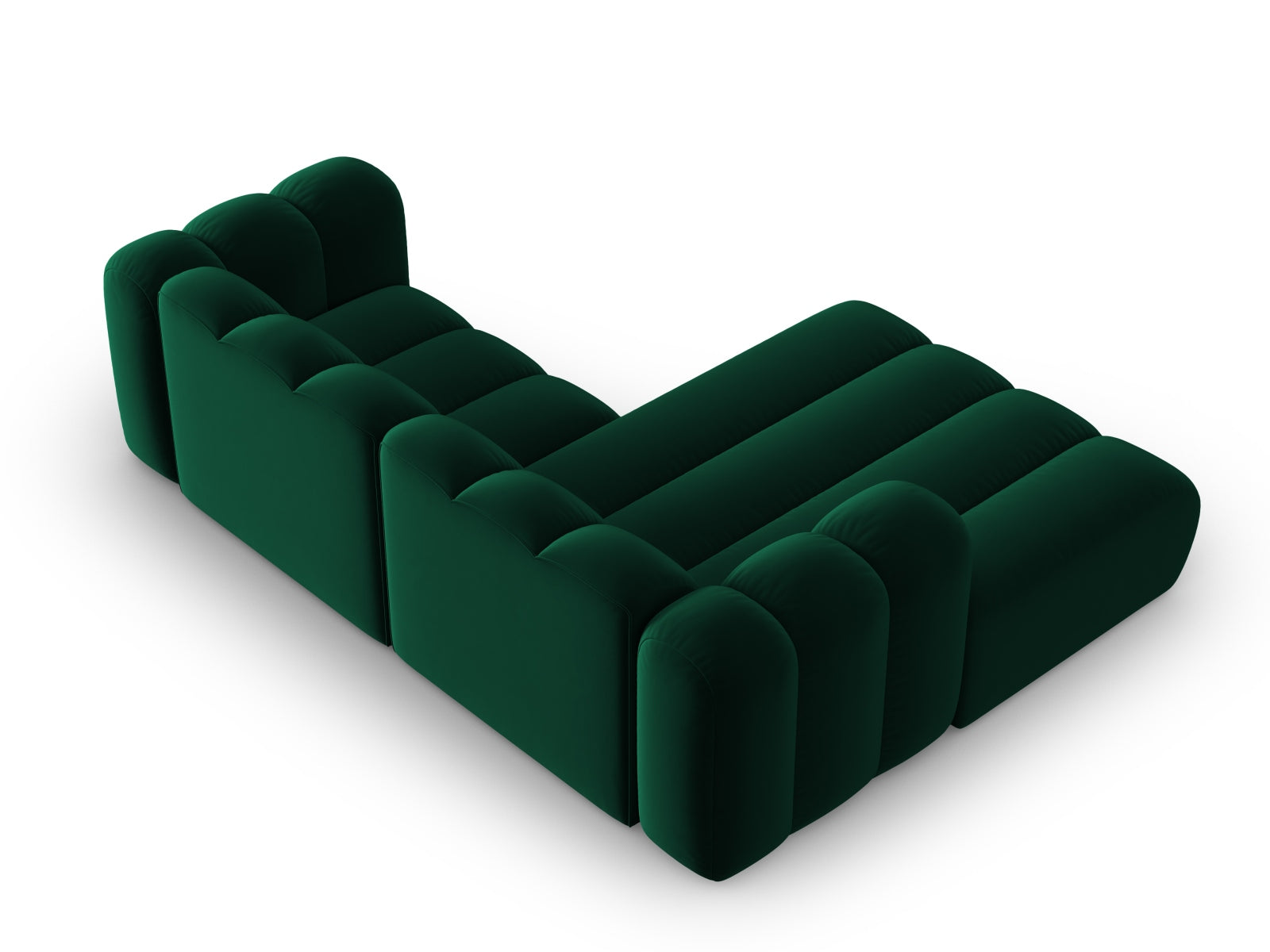 Elegantes, modulares Ecksofa in luxuriösem Velours, linksseitig, ideal für stilvolle und einladende Wohnräume.