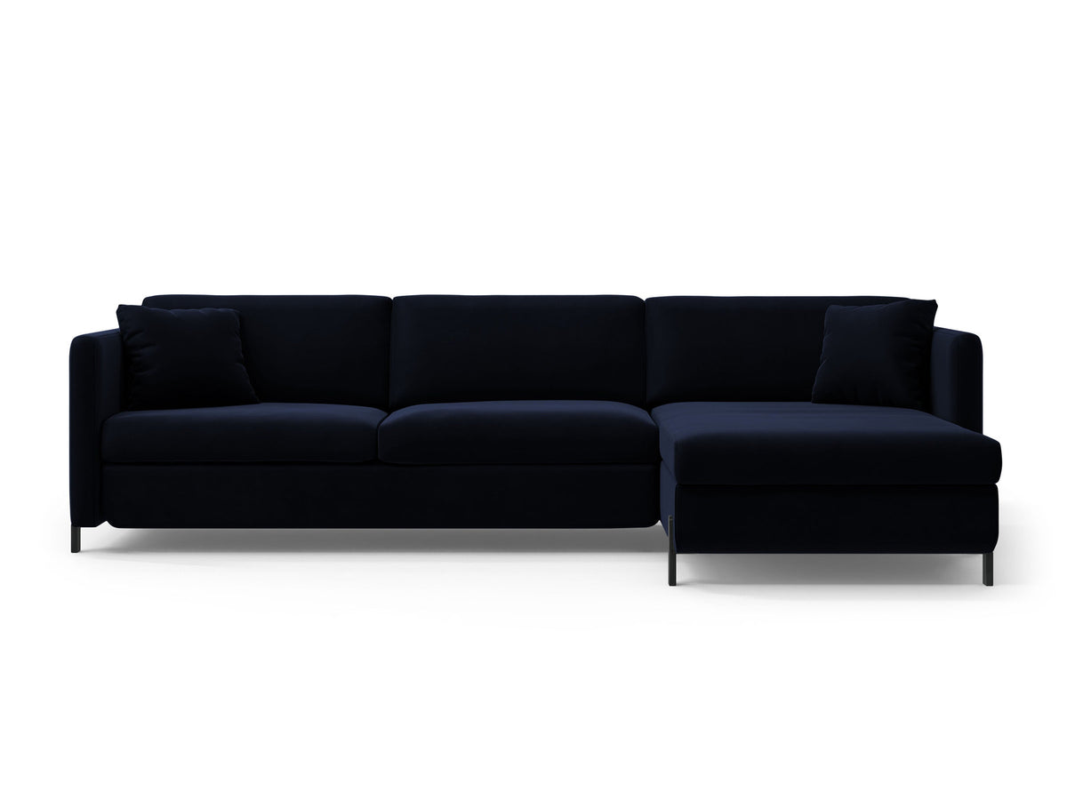 Gloria Velour Ecksofa rechts mit Schlaffunktion und Stauraum 4 Sitzer in Royal Blue-Salvador präsentiert im Onlineshop von KAQTU Design AG. Bettsofa rechts ist von Micadoni
