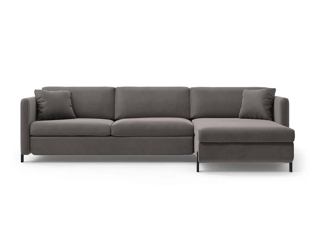 Gloria Velour Ecksofa rechts mit Schlaffunktion und Stauraum 4 Sitzer in Grey-Salvador präsentiert im Onlineshop von KAQTU Design AG. Bettsofa rechts ist von Micadoni