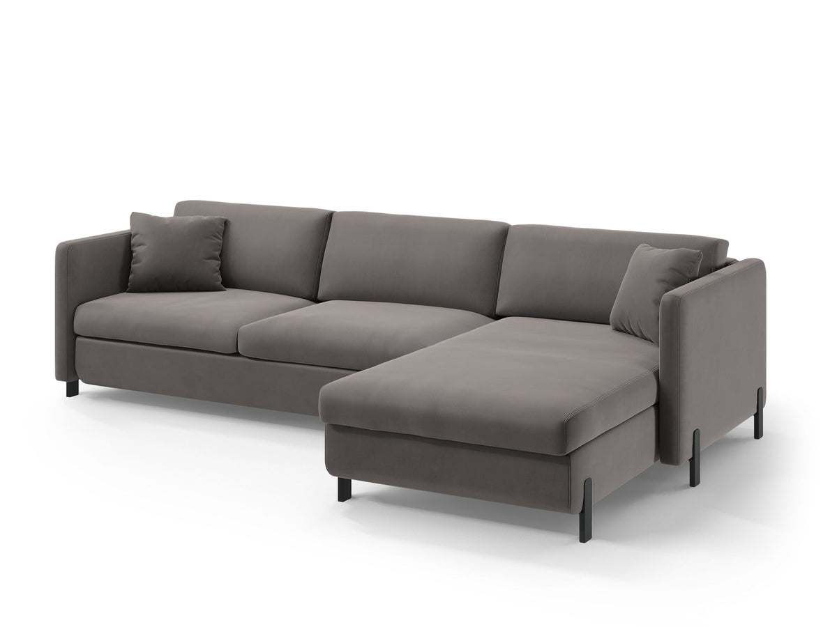 Gloria Velour Ecksofa rechts mit Schlaffunktion und Stauraum 4 Sitzer in Grey-Salvador präsentiert im Onlineshop von KAQTU Design AG. Bettsofa rechts ist von Micadoni
