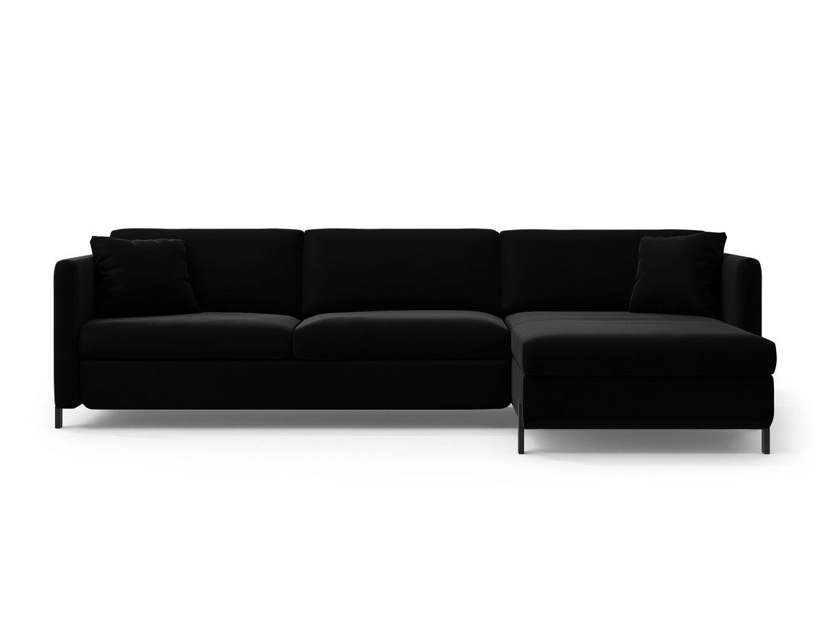 Gloria Velour Ecksofa rechts mit Schlaffunktion und Stauraum 4 Sitzer in Black-Salvador präsentiert im Onlineshop von KAQTU Design AG. Bettsofa rechts ist von Micadoni