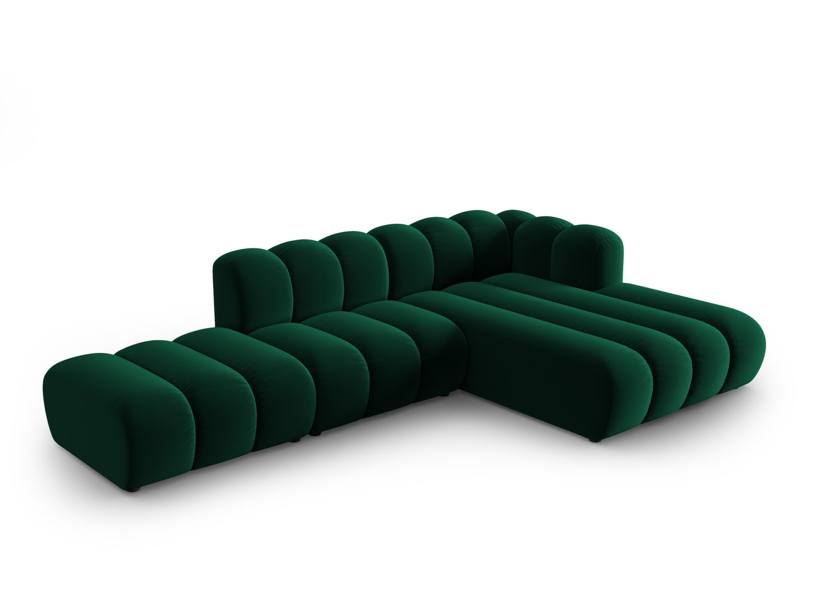 Elegantes, modulares Ecksofa in Bottle Green mit fünf Sitzen, ideal für stilvolle Wohnräume. Perfekt für entspannte Abende.