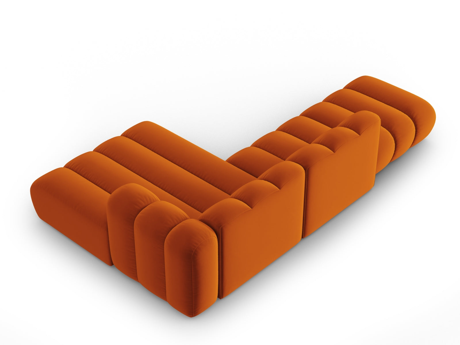 Elegantes, modulares Ecksofa in sanftem Terracotta, 5-Sitzer, perfekt für entspannte Abende und modernes Wohndesign.
