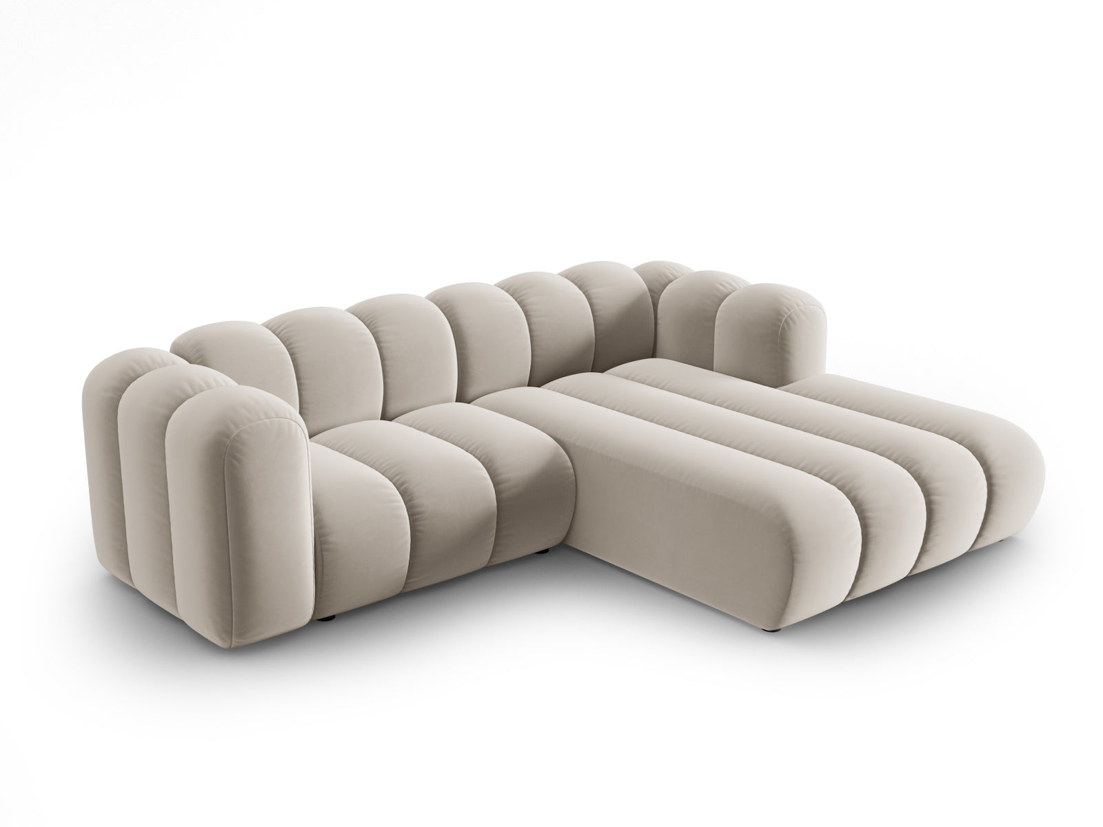 Beige Velour Ecksofa von Micadoni, modulares 3-Sitzer L-Sofa rechts, stilvolles Design für modernes Wohnen.