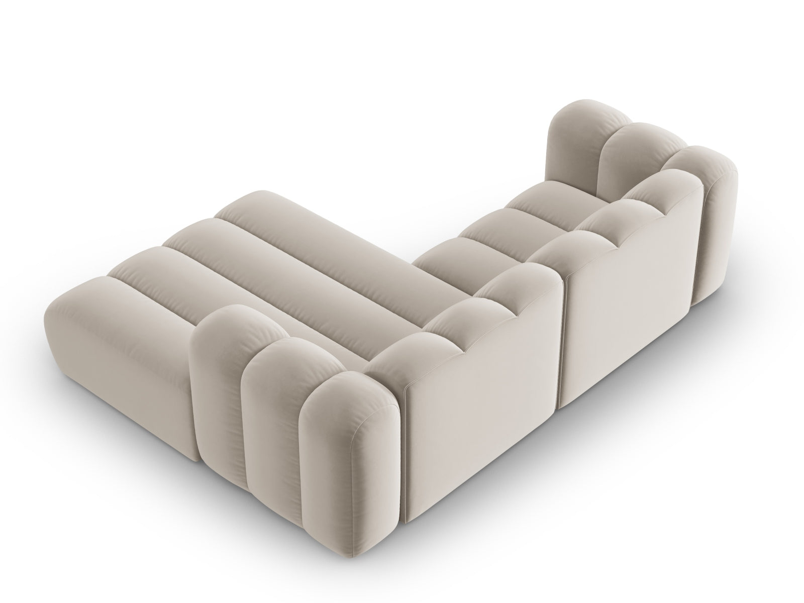 Beige Velours Ecksofa von Micadoni, 3-Sitzer, modulares Design, perfekt für moderne Wohnzimmer und entspannte Stunden.