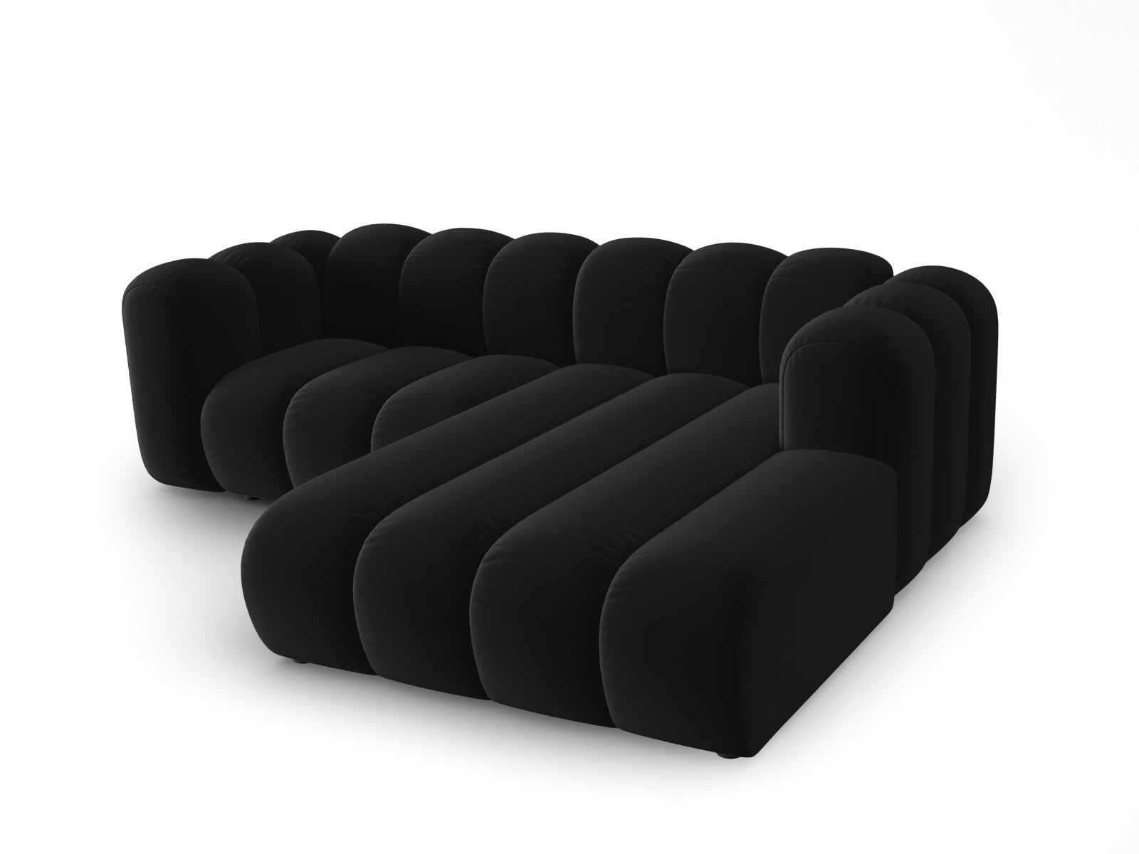 Modulares Ecksofa in edlem Velours, 3-Sitzer, rechtsseitig. Perfekte Kombination aus Komfort und Stil für moderne Wohnräume.